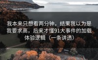 我本来只想看两分钟，结果我以为是我要求高，后来才懂91大事件的加载体验逻辑（一条讲透）