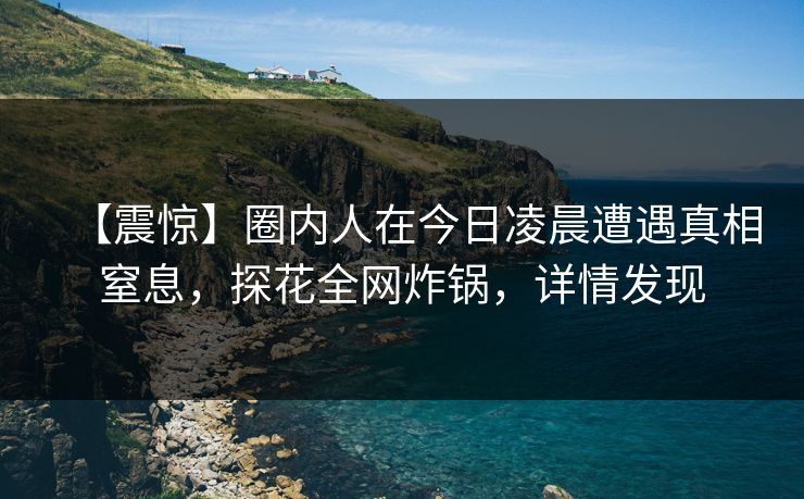 【震惊】圈内人在今日凌晨遭遇真相窒息，探花全网炸锅，详情发现