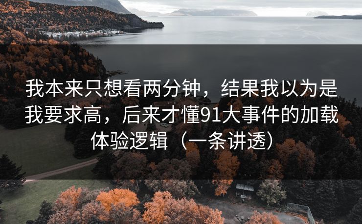 我本来只想看两分钟，结果我以为是我要求高，后来才懂91大事件的加载体验逻辑（一条讲透）